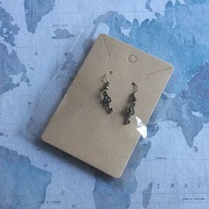 Mini brass skeleton keys dangling earrings. Handmade